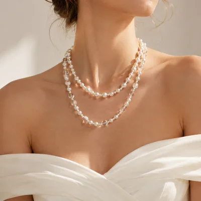 Minimalist Stainless Steel Shell Pearl & Transparent Beaded Necklace for Women Handmade Jewelry Adjustable Choker Necklace