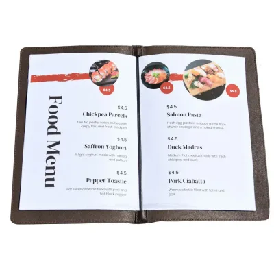 Custom  Leather Menu Cover, Leather Menu A5, A5 Soft Leather Menu Book Cover