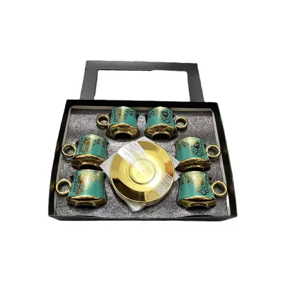 New Design Mug Gift Set 90Ml Luxury 6Pcs Set Black Gold Marble Ceramic Mug Custom Logo Coffee Cups and Saucer With Gift Box