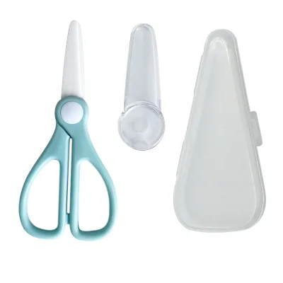 BPA Free Portable Safety Blue Baby Food Ceramic Scissors With Plastic Cover for Kitchen Use