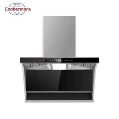 Side Suction Kitchen Stainless Steel Body Black Tempered Glass Panel High Airflow Low Noise Digital Touch Control OEM Range Hood