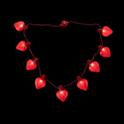 Hong Jing Valentine's Day New Heart-shaped Plastic/Resin 9 LED Flashing Light-up Necklace 51-80cm Circumference Good Quality