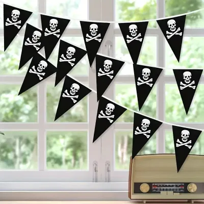 Skull Pirate Triangle Hanging Flag Halloween Festival String Flag PE Material Concave Printed in Stock Wholesale