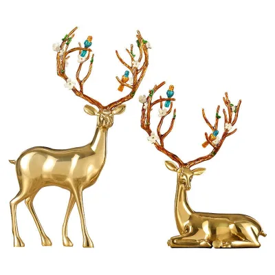 Cute Exquisite Bronze Decoration Pure Copper Sika Deer Brass Animal Ornament