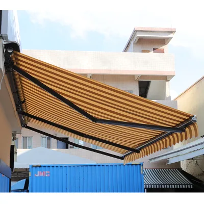 Wholesale Quality Polyester Fabric Awning LED Anti-UV Sun Shade Retract Electric Outdoor Remote Control Aluminum Alloy Frame