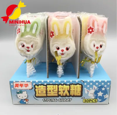 Halal Colorful Tutti-frutti Flavor Animal Shape Bear Rabbit Dolphin Lollipop Soft Gummy Candy Sweets Manufacturer