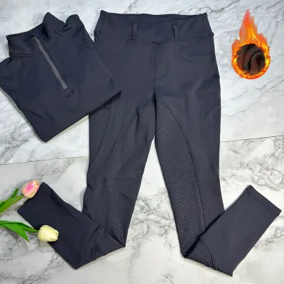 Winter Riding Clothing Push High Quality Riding Logo 4 Way Stretch Outdoor Autumn Fleece Equestrian Sets Grey