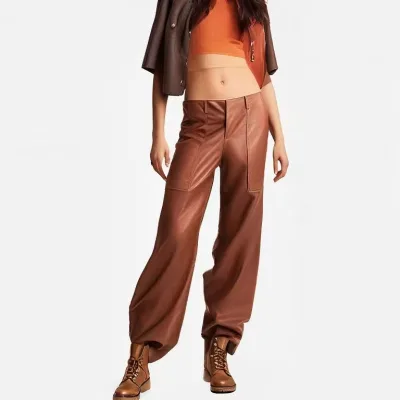 Premium Quality High Waist Leather Pants for Women New Arrival Wide Leg Design Casual Fashion Trousers