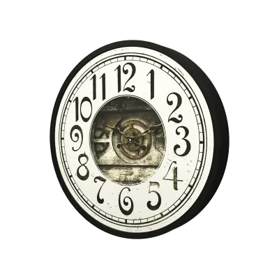 Real Moving Gear Large Wall Clock with Glass Cover, Giant Wood Farmhouse Clock, Oversized Vintage Industrial Rustic Clock