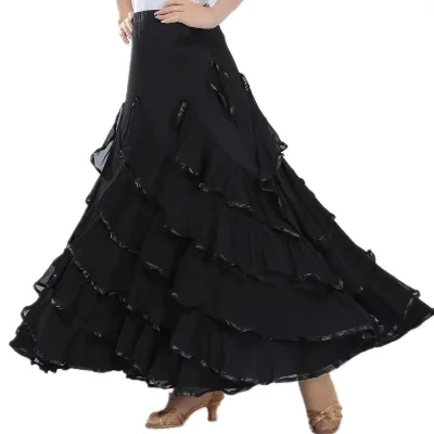 Women's Elegant Ballroom Dancing Flamenco Dance Party Performance Long Swing Mesh Skirt Competition Costumes
