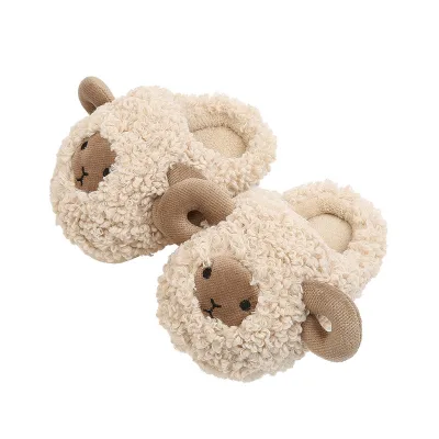 New Designer Custom Children Indoor Plush Slipper Middle Kid Non-slip Cute Sheep Shoes