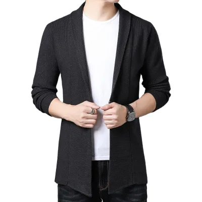 Wholesale New Arrival Fashion Man Shawl Collar Open Front Slim Fit Plain Color Steel Button Man Knit Coat