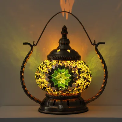 Portable Rechargeable Outdoor Glass Mosaic Lamp Small Desk Lamp Ambient Light Turkish-Style Vintage Bohemian