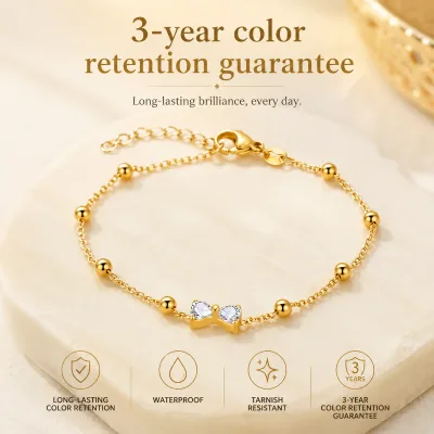 OEM/ODM Elegant Minimalist Jewelry 316 Stainless Steel 18K Gold Plated Heart Bow Knot Bracelet for Women 5A Zircon Waterproof