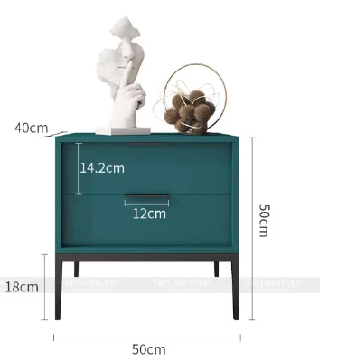 High-Legged Modern Italian Minimalist Two-Drawer Storage Bedside Table with Lamp Luxury Bedroom Furniture
