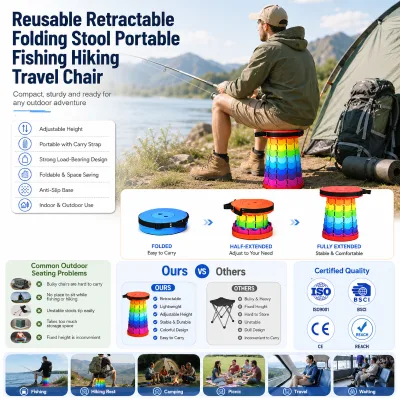 Custom Logo Collapsible Folding Stool Reusable Lightweight Travel Chair for Fishing and Outdoor Activities