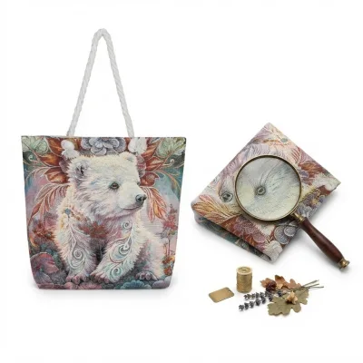 Cute Polar Bear Jacquard Canvas Tote Bag Woven Small Handbag