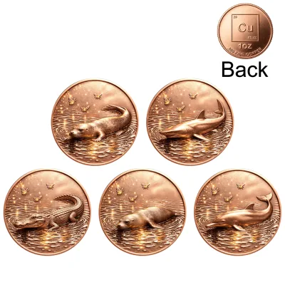 OEM Custom 1oz 5oz .999 Pure Red Copper Marine Animal Coins Dolphin Crocodile Embossed Copper Collection Coin Custom Logo