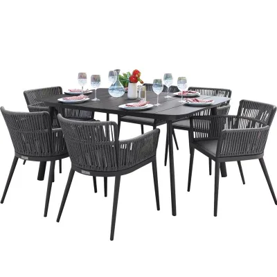 Modern Aluminum Frame Outdoor Dining Table With Rattan Chairs Comes With Pillow Cushion for Garden or Restaurant Use