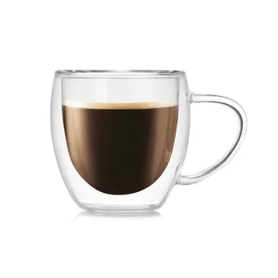 Eco-friendly Cheap Price 250ml High Temperature Resistance Borosilicate Glass Double Wall Glass Mug