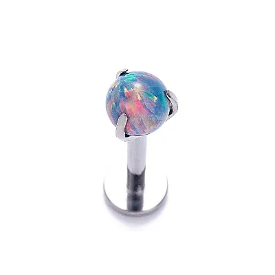 ASTM F136 Titanium Internally Threaded Prong Set Opal Labret Lip Ring