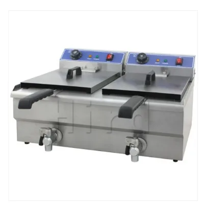 Stainless Steel Fish and Chips Fryer/water Fryer, 10+10L Electric Chicken Fryer Conveyor with Valve CE Certificate