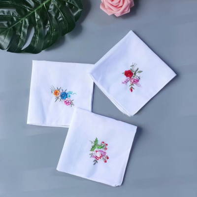 28*28cm Embroidered Cotton Handkerchief Ladies Handkerchief White One Corner Embroidery Cotton Handkerchief