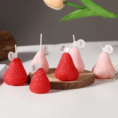 Custom Label Red and Pink Strawberries Candle Birthday Party Shop Home Decoration Lovely Fruit Strawberry Candles