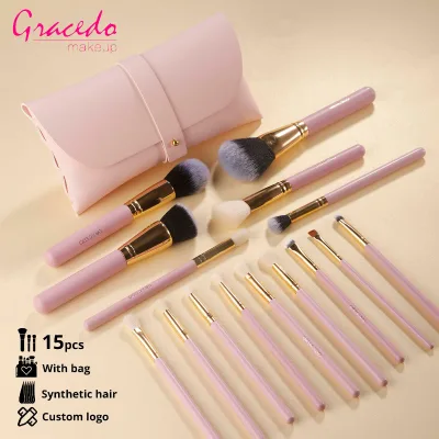Professional Custom Vegan 15pcs Pink Makeup Brushes Face Shaving Brush Powder Concealer Eyebrow Blending Brush Set
