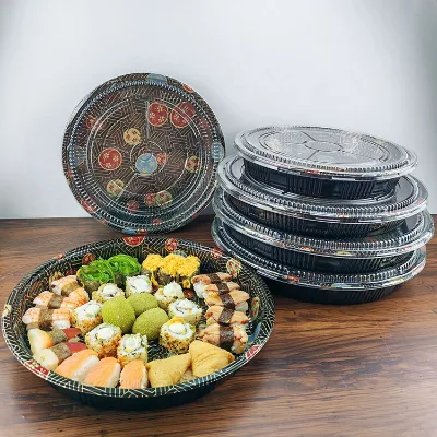 High Quality Pet Disposable Plastic Sushi Container,Plastic Take Out Packaging,Japanese Circle Sushi Box With Lids
