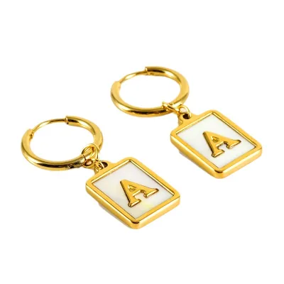 Stainless Steel Shell Letter Earrings for Women 18K Gold Earrings 26 Letter square Earrings