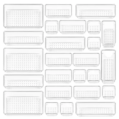 25 PCS Multifunctional Transparent Clear Plastic Acrylic Organizer Drawers Storage Container Box for Drawer