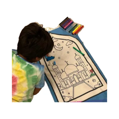 Hapton Kids Prayer Rug Color Pens Children's Holiday Gift for Home Coloring Activity Own Prayer Mats Made Polyester