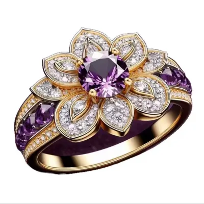 Vintage Style Ring with Natural Crystal and Round Brilliant Cut 18K Gold Filled Wedding Engagement Gift