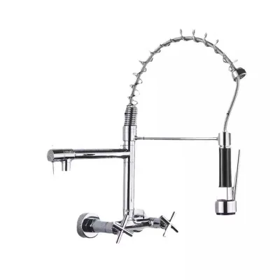 Wall-mounted Spring Faucet for Kitchen Dual Functions of Hot and Cold Water Golden Dual Water Outlet Universal Rotation