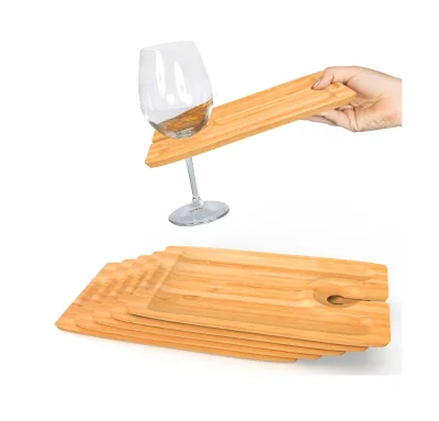 Portable Wooden Appetizer Plates Bamboo Appetizer Plates with Wine Glass Holder