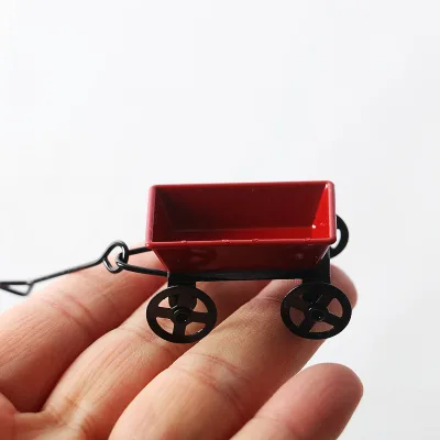1:12Dollhouse Mini Miniature Red Ironwork Small Trailer for Outdoor Gardening Scene