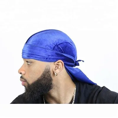 High Quality Blue Velvet Color Du-Rag Premium Quality Wave Cap Mens Polyester Durag