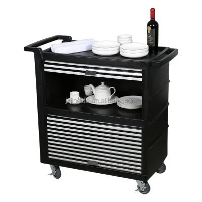 Hot Sale JD Brand Hotel Catering Black Plastic Utility Cart Room Food Service Trolley Model JD-UC335