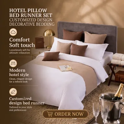 Hotel Quality Bed Runner 4 Piece Set Solid Woven Plain Soft Decorative Bedding with Pillow