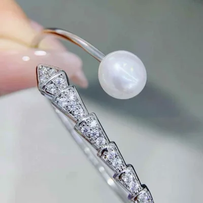 Discounted Brand Snake Bone Bracelet 9-10mm Natural High Quality Freshwater Pearl Platinum Plated AAAA Grade Adjustable Opening