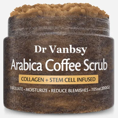 Arabica Coffee Scrub for Hands, Feet, and Body, Exfoliating Scrub with Collagen, for Cellulite, Fine Lines, and Stretch Marks