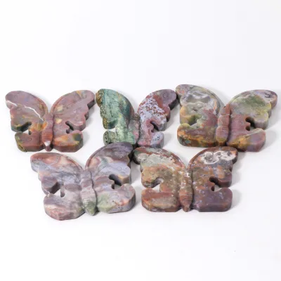 Hot Sales Hand Carved Natural Crystal Butterfly and Ocean Jasper Polished Jade for Crystal Crafts Gifts Featuring Stone