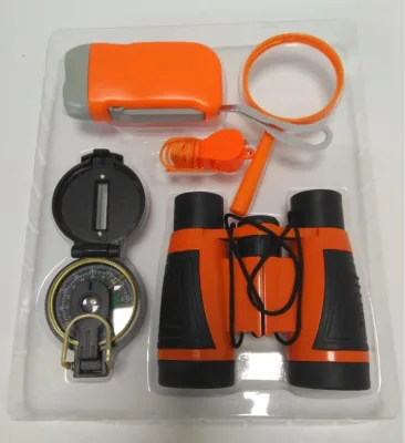 Binoculars Survival Whistle Compass Magnifier Flashlight Butter-fly Net Exploration Kids Outdoor Adventure Kit