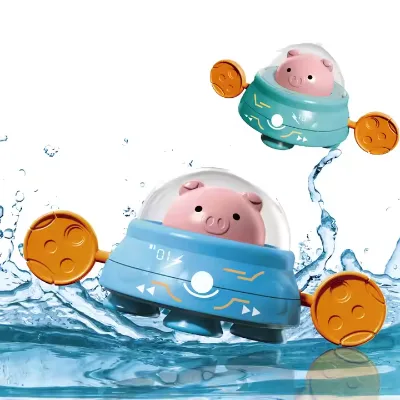 Clockwork Swimming Bath Toy Baby Summer Playing Water Bathing Pull Line Cartoon Floating Animal Pig Bath Toy
