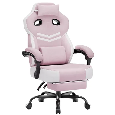 Quick Assembly Computer Gaming Chairs Big and Tall Heavy-Duty Comfort Pink Fabric High Back Home Office Desk Chair for Adults
