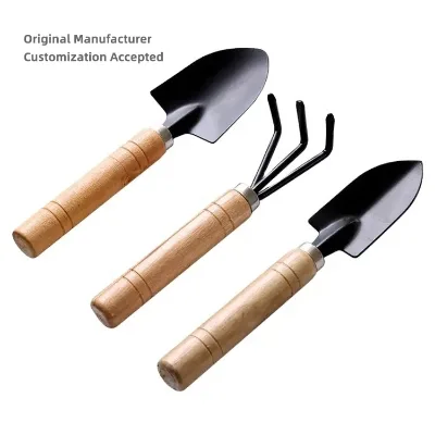 Set of 3 Mini Gardening Potting Tool with Wooden Handle Shovel Rake Shovel Multifunctional Household Plant Bonsai Gadget