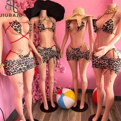 Two-Side Wearable Reversible Leopard Bikini Women Swimwear Female Swimsuit Three-pieces Bikini Set