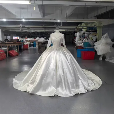 French-style Vintage Satin A-Line Bridal Gown Backless Design Long Sleeves Sheer Lace Detailing Sweetheart Neckline Weddings