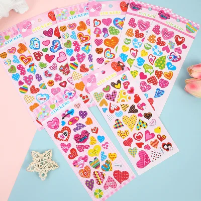 GF Cute Puffy Colorful 3D Valentine's Day Decorative Stickers Children's Cartoon Pink Heart Bubble Heart Stickers for Kids